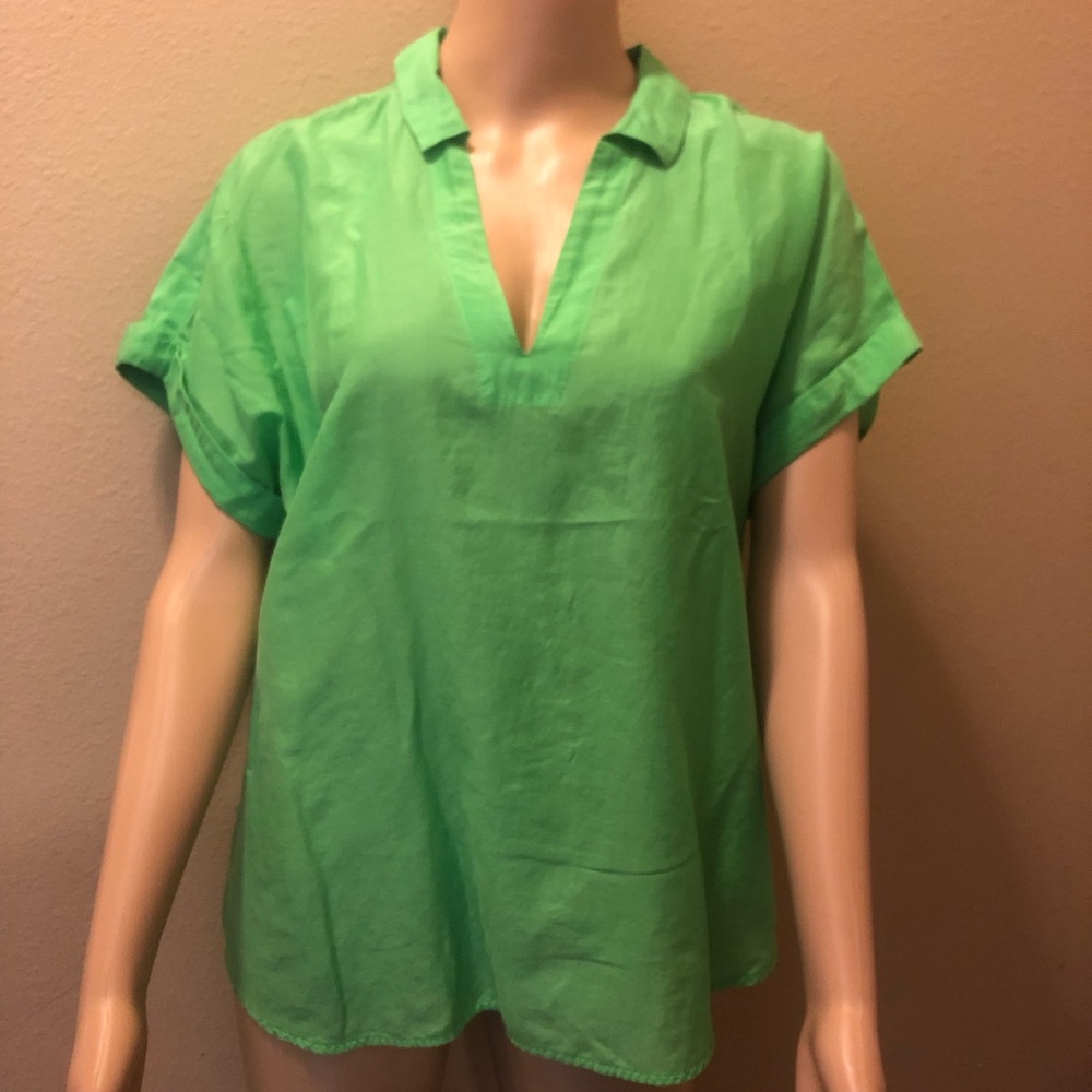 Green Collared Short Sleeve Blouse
